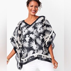 $80 Talbots Women's Botanical Floral V-Neck Silk Cotton Poncho Cover-Up 1X NWT